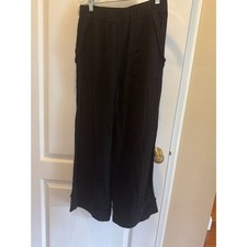 Umgee Linen Blend Wide Leg Palazzo Pants Raw Frayed Trim - M