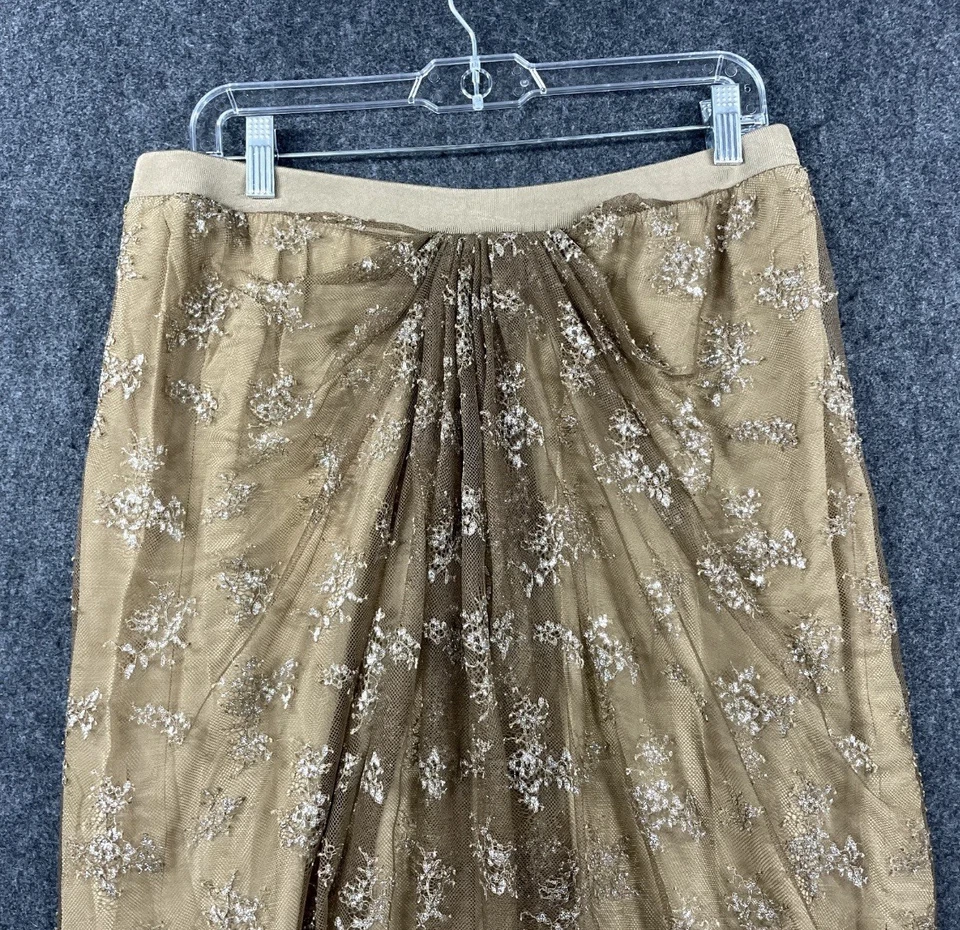 NUEVO CON ETIQUETAS Falda Zara Para Mujer Grande Marrón Beige Encaje Metálico Línea A Midi Forrada Talla L Foto 2 de 4