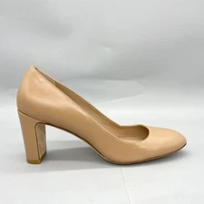 Stuart Weitzman Womens 6.5B Vida 75 Pumps Shoes Nude Leather Block Heel Slip On