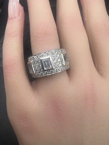Sterling Silver Crystal CZ Wide Band Wide Ring Size 6.5 - Picture 3 of 10