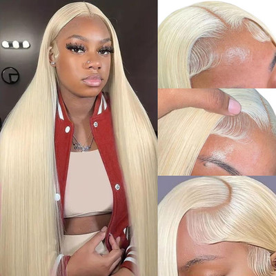 26 Inch 613 Lace Front Wig Human Hair 13X4 Blonde Straight HD Transparent Lace F