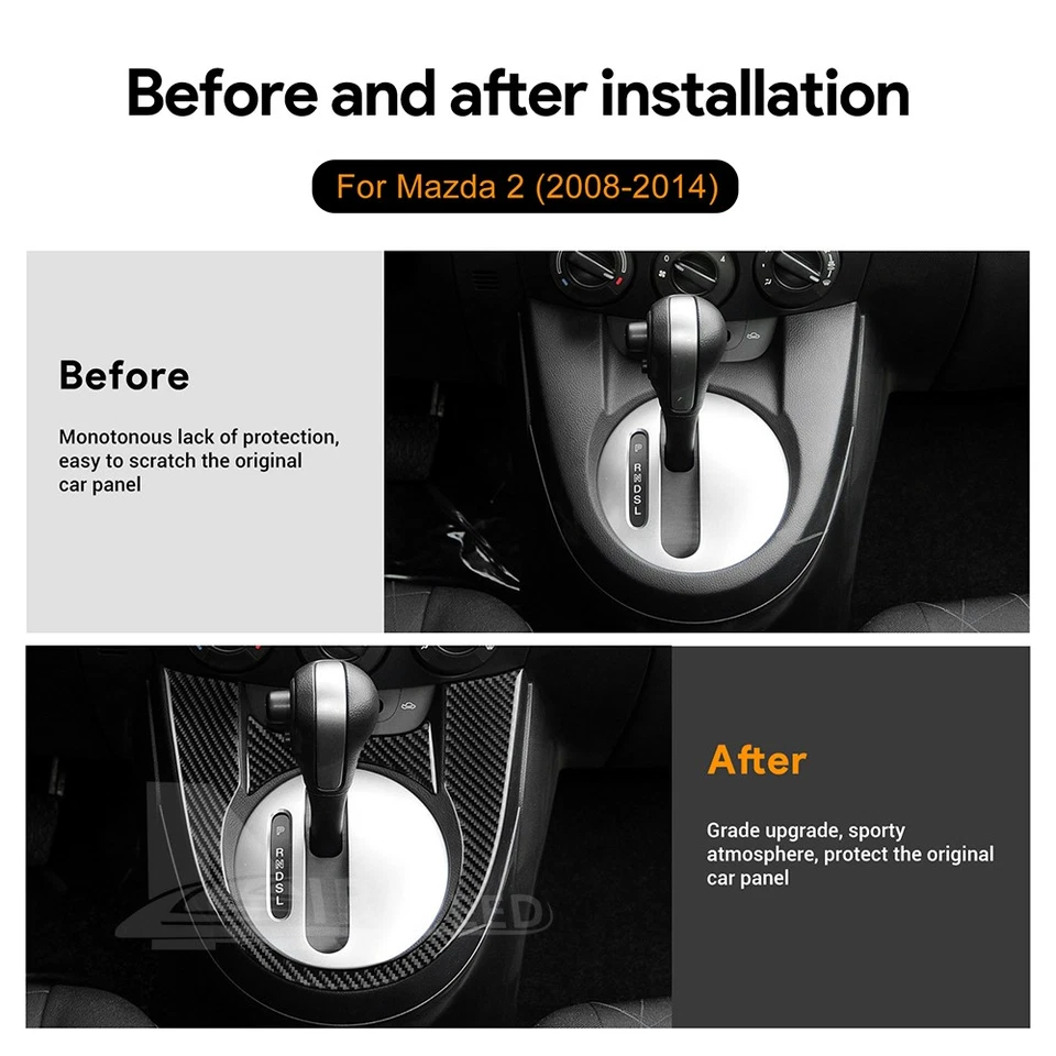 Black Carbon Fiber Center Console Gear Shift Panel Sticker for Mazda 2 2008-2014 - Image 3 of 4