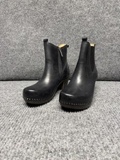 Dansko Shayna Heeled Chelsea Boot 37 Black Ankle Side Zip Leather Clog New