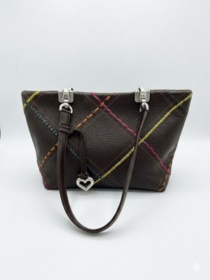 BRIGHTON Margie Patchwork Stitch Leather Tote Shoulder Bag Multi Color Stripe