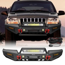 For 1999-2004 Jeep Grand Cherokee Wj Steel Front Bumper W Led Lights And D-ring