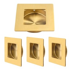 4 PCS Brushed Brass 21/8 Inch 54mm Square Recessed Sliding Door Pulls
