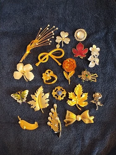 Vintage Costume Jewelry Brooch Pin Lot of 18 Pieces Unsigned
