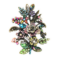 Floral Bouquet Rhinestone Multi-color Brooch Pin