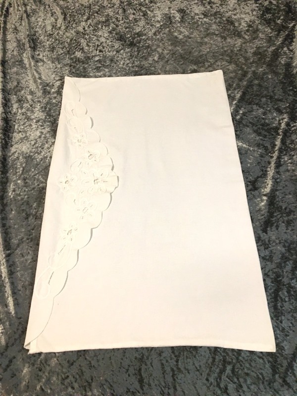Antique Pillow Case Handmade White Scalloped Embroidered 32X19"