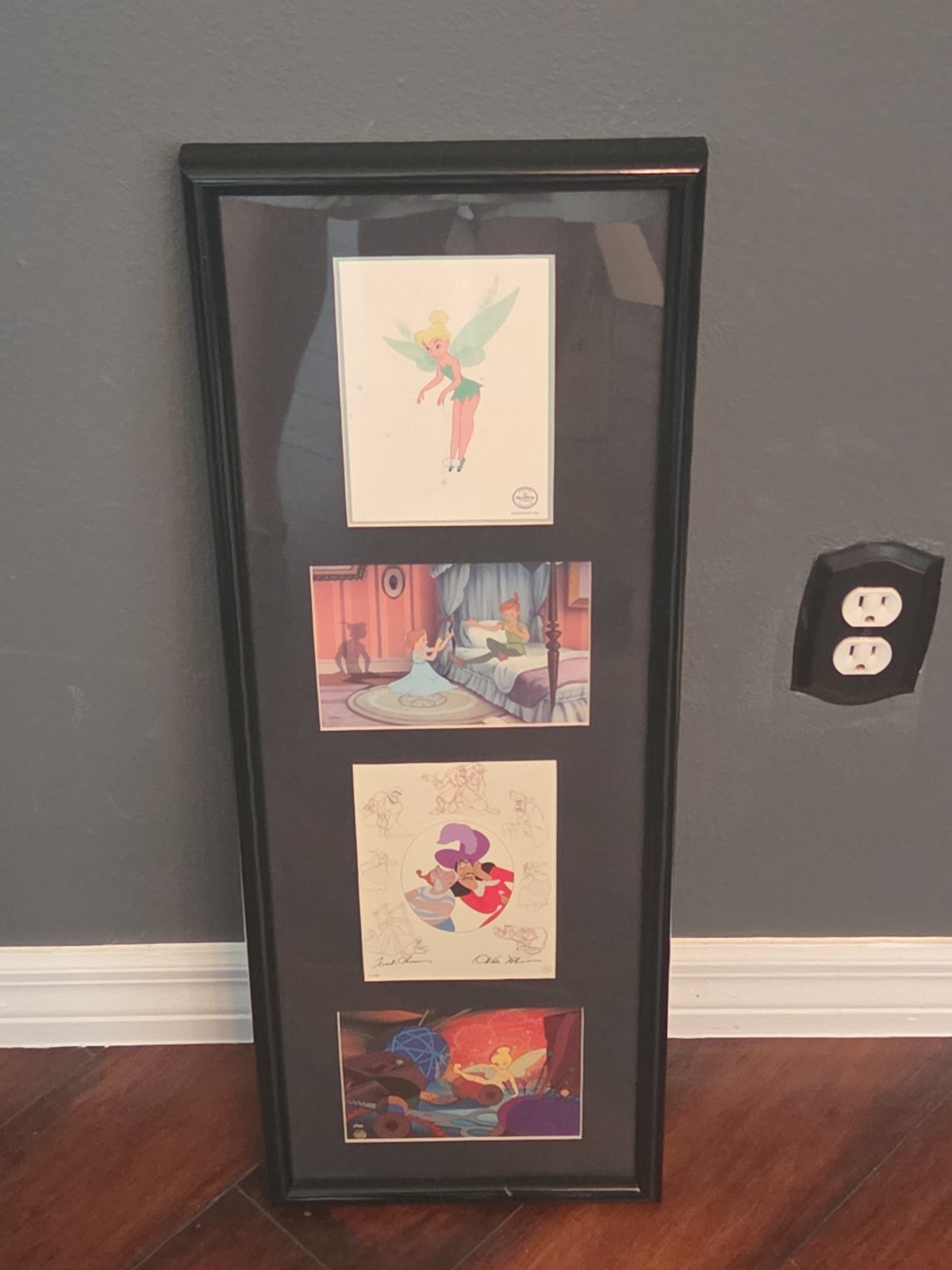 Vintage Disney Sericell/ Lithograph Framed prints (Tinkerbell, Peter Pan, Hook 