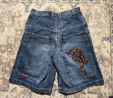Y2K Jnco Jeans Shorts Blue Denim Wide Leg Logo Dragon Embroided Skater Men s 32