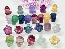Wholesale Lot 24 Pcs Mix Mini Natural Candy Fluorite Halloween Carvings Crystal