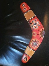 Boomerang bois aborigène australien signé artiste Bindi Original rég. Queensland