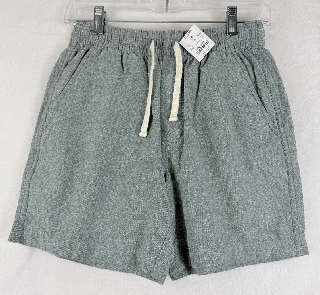 J Crew Shorts XS Mens 6” Drawstring Pull On Green Linen Cotton Pockets New NWT