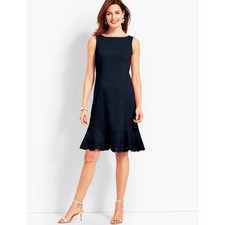 RSVP Talbots Black Floral Embroidered Ponte Flounce Sheath Dress Stretch Size 2