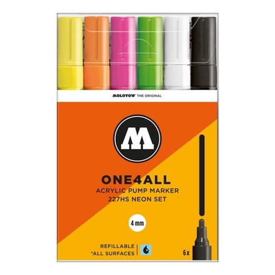 Molotow One4All Acrylic Marker 227HS Neon Set (6 Markers) - 4mm Tip