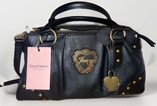 Juicy Couture Black Satchel Bag Heart Charm Y2K Coquette Purse NWT