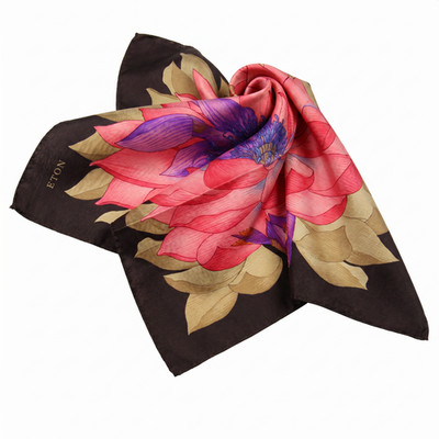 NWT Eton Satin Black Pink Purple Floral Print Silk Pocket Square Italy 13''