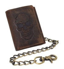 Men s RFID Trifold Biker Chain Wallet Vintage Leather Skull Design Wallet