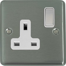 Brushed Steel Sockets and Switches with White Inserts