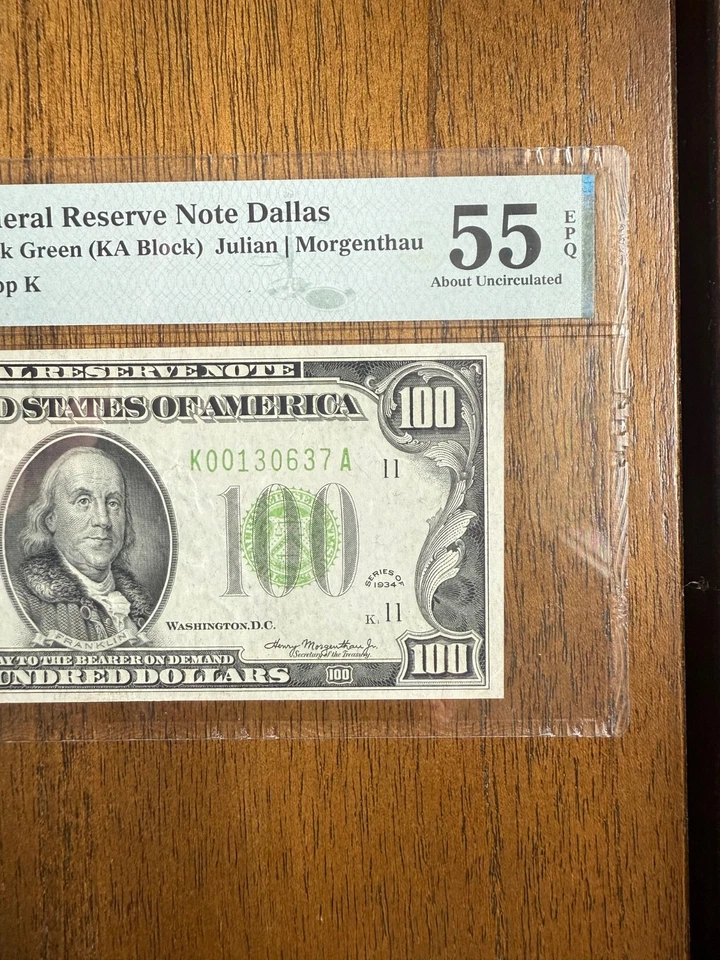 1934 $100 Federal Reserve Note FR# 2152 | Julian Morgenthau PMG 55 EPQ Dallas - Image 2 of 4