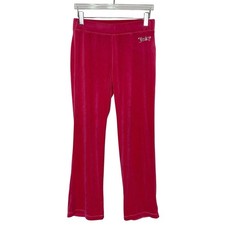 Juicy Couture Womens Bling Velour Track Pants M Free Love Hot Pink 90s Y2K