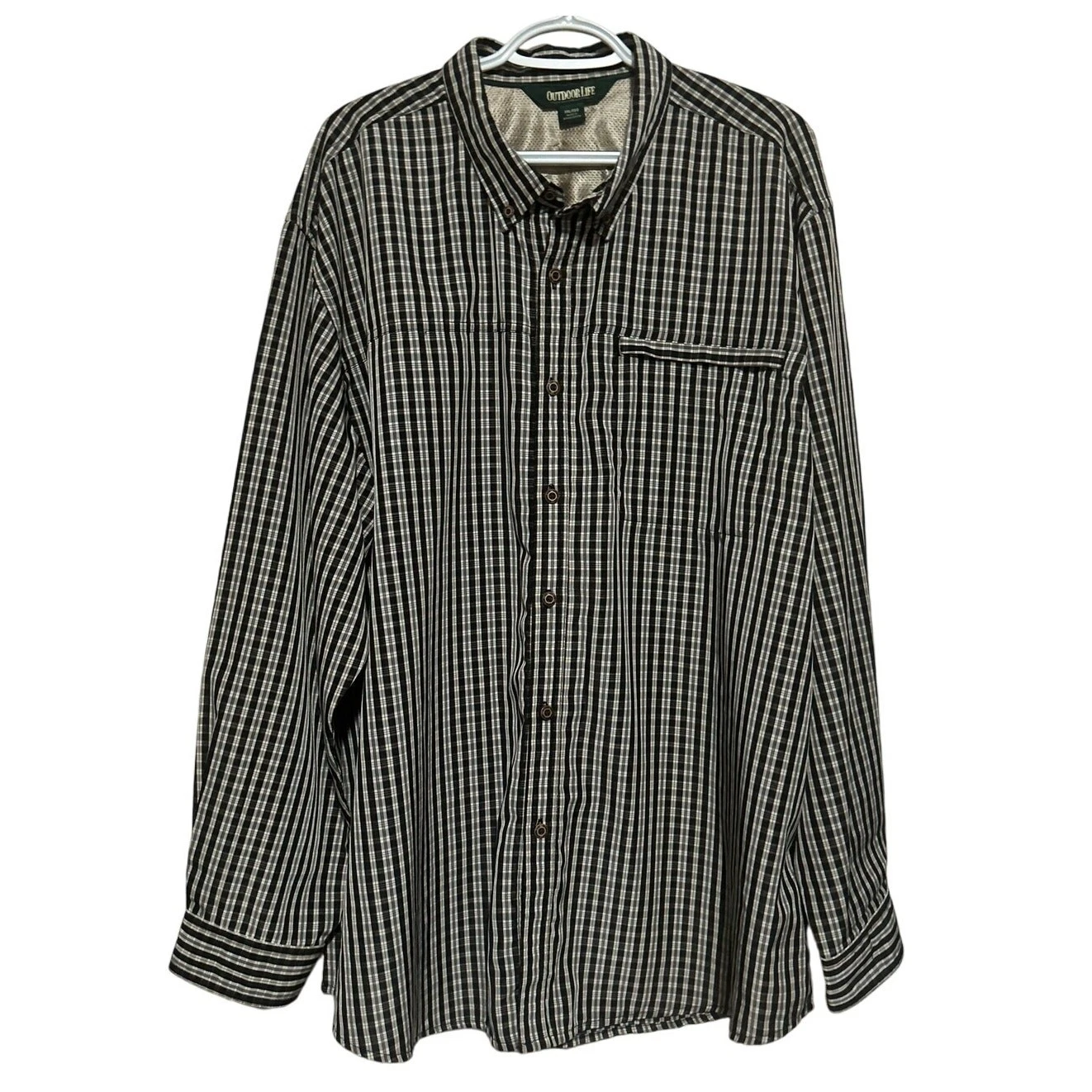 Outdoor Life Men's Black Gray White Long Sleeve Button Down Shirt Size XXL