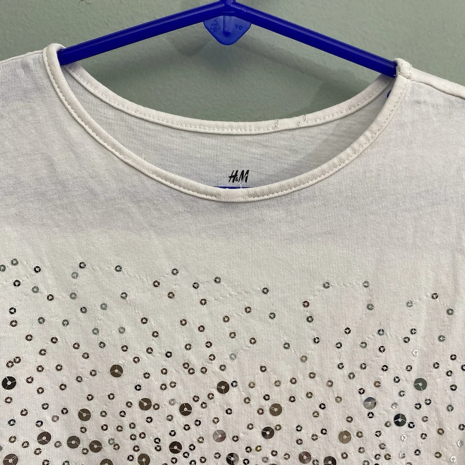 Vestido H&M Niñas 5T/6 Blanco Marfil Manga Larga Algodón Brillante Vacaciones Navidad Foto 3 de 4