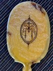 Antique Vintage Celluloid Bakelite Marbled Amber Color Beveled Glass Hand Mirror — photo 3