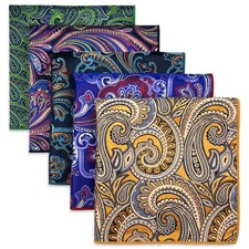 5 Pieces Assorted Mens Silk Pocket Square Handkerchiefs Set 79