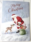 Christmas Card Santa Claus Cute Deer Fawn Snowy Winter Scene Merry Christmas