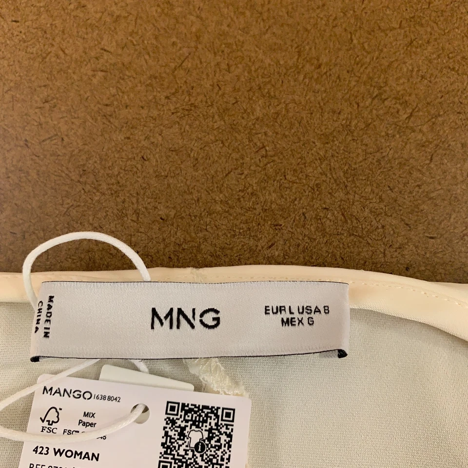 Maxi Vestido María Mango Para Mujer Talla 8 Marfil Manga Acampanada Acabado Satinado Nuevo con Etiquetas Foto 2 de 4