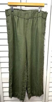 Talbots Nantucket Washed Linen Pull On Wide Leg Pants Women s Size Large Green