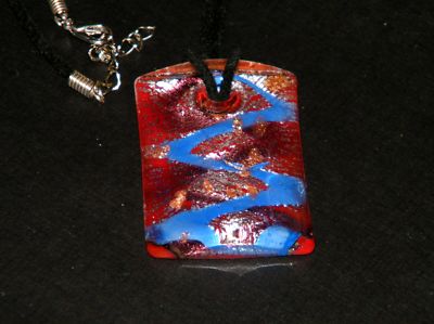 ABSTRACT NECKLACE GLASS LAMP WORK PENDANT RED SILVER BLUE 15'' to 17'' Adjust NEW!