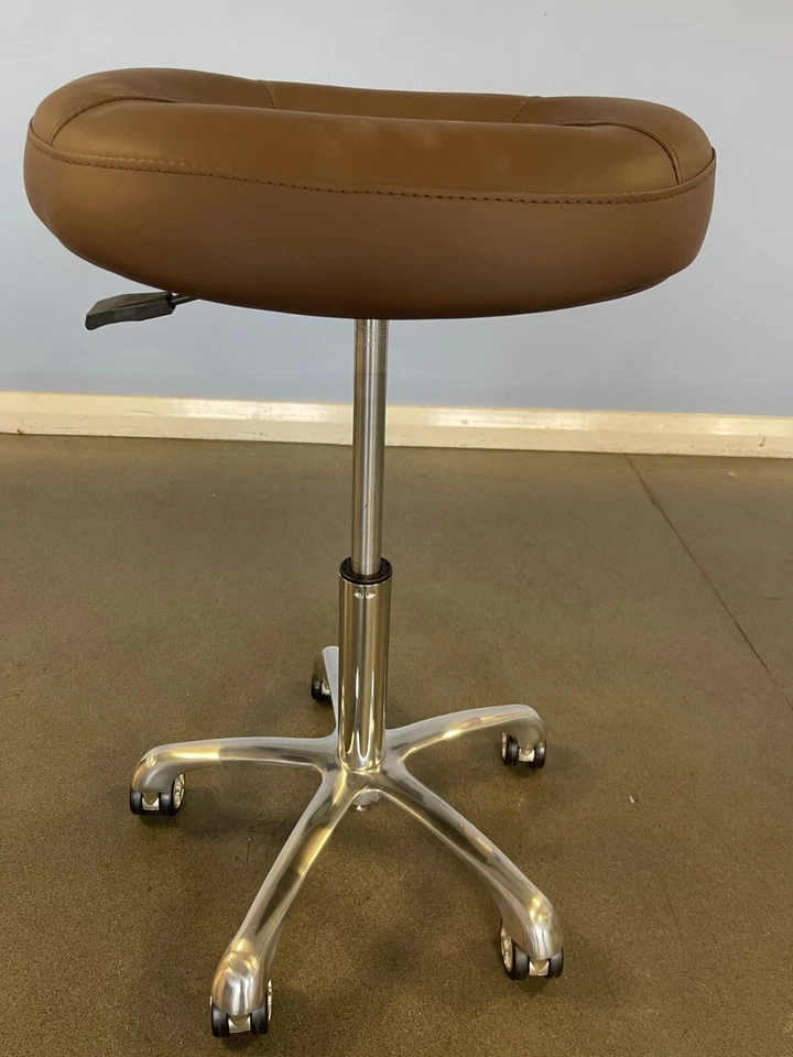 Bar Stool - Chrome, with Brown Leather Seat, Five Castors & Gas Lift - Easy Fit - Image 3 of 3
