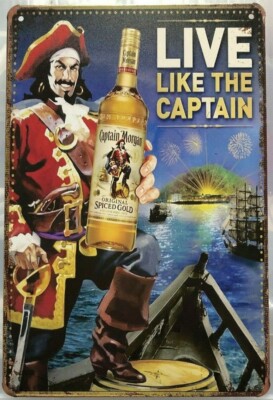 CAPTAIN MORGAN Rustic Look Vintage Tin Metal Sign Man Cave, Shed-Garage ...