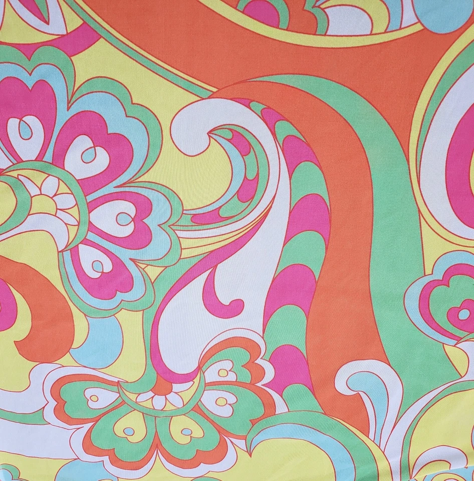 Big Abstract Floral Print Nylon Spandex Power Mesh - Bright Colors - Image 4 of 4