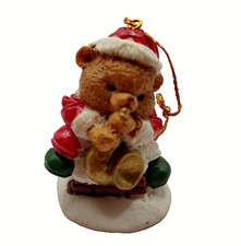 Vintage Barely Bears Miniature Teddy Figurine Horn Santa Hat Christmas Ornament