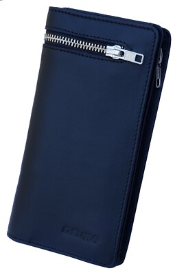 Men's Bifold Leather Zip Coin Long Wallet Multi Card Holder Purse