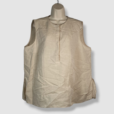 $595 Akris Punto Women's Beige Linen Microstripe Tela Tunic Blouse Top Size 16
