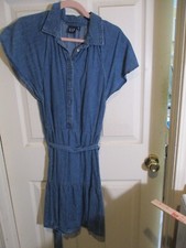 Gap Denim Women's Blue Denimn Cap Sleeves Cotton Shift Tired Dress- S Tall