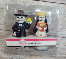 Day Of The Dead Bride Groom Salt Pepper Shaker Set Skeleton Dia De Los Muertos