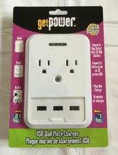 GetPower GP-3USB-AC-AC USB Wallplate Charger 4.1 A 5-Outlet White