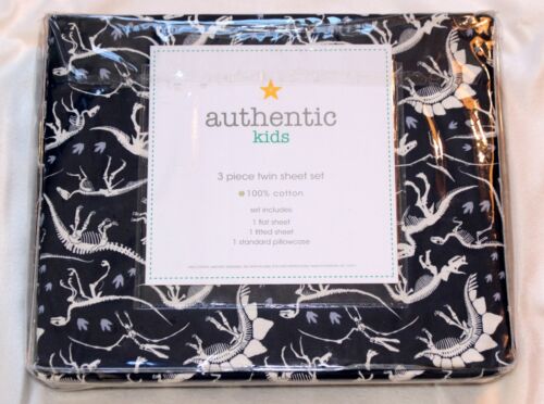 Dinosaur Twin Sheet Set Authentic Kids 3 Piece Set Navy Blue Sheets 100% Cotton