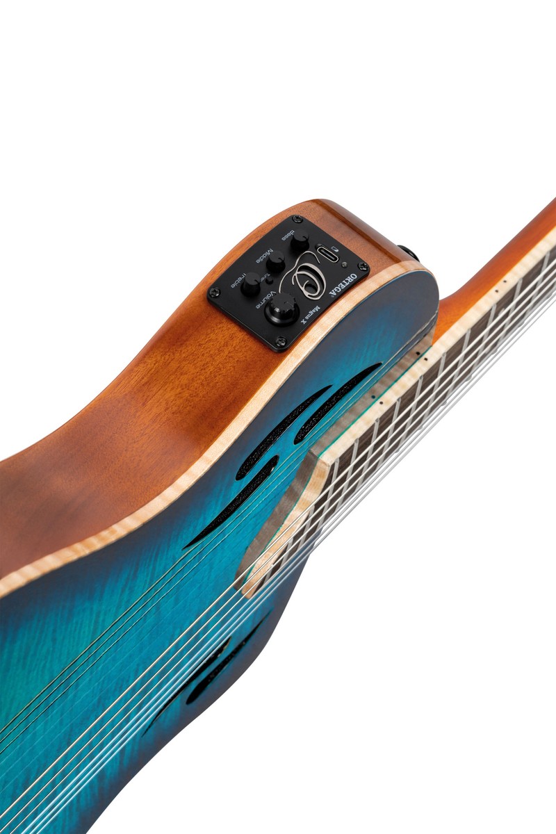 Ortega TourPlayer DeLuxe Nylon Guitar Flamed Maple Blue, With Bag