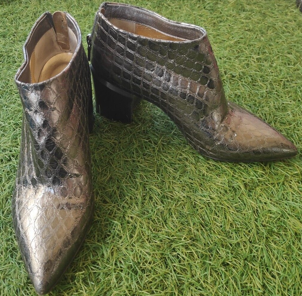 Walter Steiger Silver Python Leather Ankle Heeled… - image 1