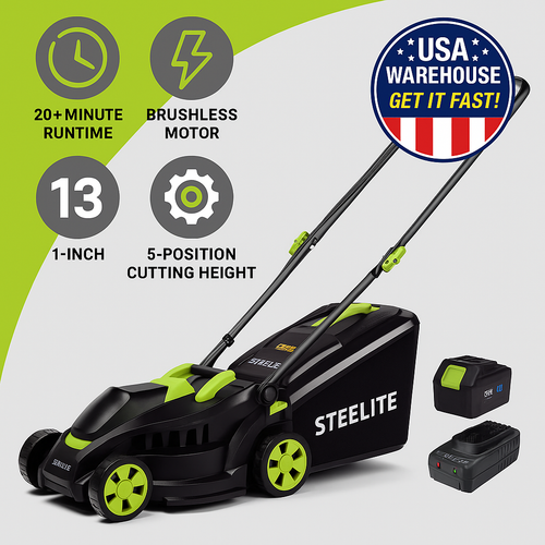 Cordless Lawn Mower 13" Bag/Mulch | Brushless, Lightweight easy to use USA ship