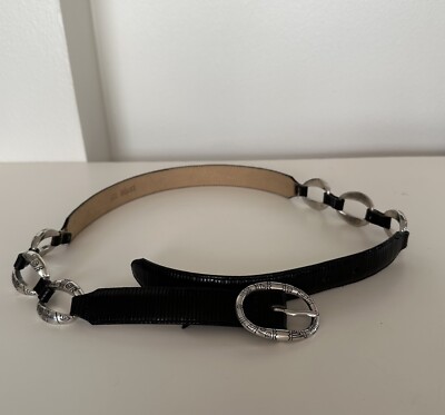 Vintage Brighton Black Leather & Silver Ring Belt Sz M/L 32  display picture 1