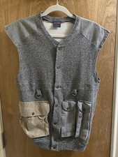 Vintage Brittania Gray Cotton Hunting Vest Suede Shoulders Button Pockets Size L