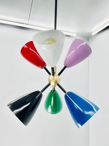 6 Leuchten schöner moderner bunter Sputnik Kronleuchter Mid Century Decke - Bild 5 von 6